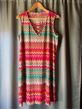 Tacera Multicolor Chevron Sleeveless Dress with Crisscross V‑Neck